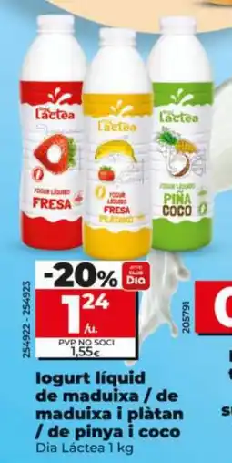 Maxi Dia Dia Láctea logurt líquid de maduixa / de maduixa i plàtan / de pinya i coco oferta