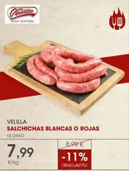 Supermercados Plaza Velilla salchichas blancas o rojas oferta