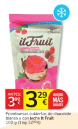 Consum It Fruit Frambuesas cubiertas de chocolate blanco y con leche oferta