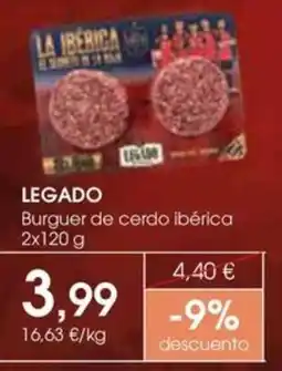 Supermercados Plaza Legado Burguer de cerdo ibérica oferta