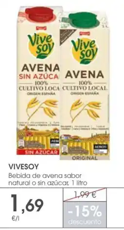 Supermercados Plaza Vivesoy Bebida de avena sabor natural o sin azúcar oferta
