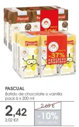 Supermercados Plaza Pascual Batido de chocolate o vainilla oferta