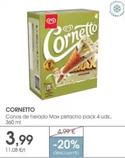 Supermercados Plaza Cornetto Conos de helado Max pistacho pack 4 uds oferta
