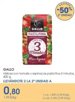 Supermercados Plaza Gallo Hélices con tomate y espinacas pasta fina 3 minutos oferta