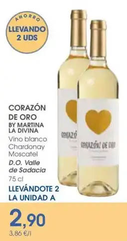 Supermercados Plaza Corazón De Oro By Martina La Divina Vino blanco Chardonay Moscatel D.O. Valle de Sadacia oferta