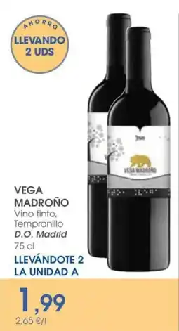 Supermercados Plaza Vega Madroño Vino tinto, tempranillo D.O. Madrid oferta