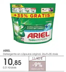 Supermercados Plaza Ariel Detergente en cápsulas original, 26+9=35 dosis oferta