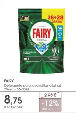 Supermercados Plaza Fairy Detergente para lavavajillas original 28+28.56 dosis oferta