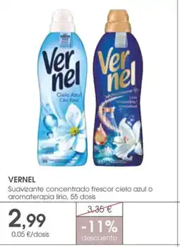 Supermercados Plaza Vernel Suavizante concentrado frescor cielo azul o aromaterapia lirio, 55 dosis oferta