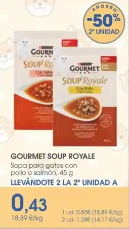 Supermercados Plaza Gourmet Soup Royale Sopa para gatos con pollo o salmón oferta