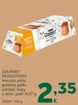 HiperDino GOURMET REVELATIONS mousse pollo, gelatina pollo, salmón, buey o atún oferta