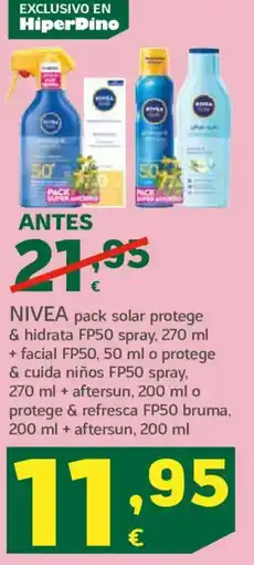 HiperDino NIVEA pack solar protege & hidrata FP50 spray + facial FP50 o protege & cuida niños FP50 spray + aftersun o protege oferta