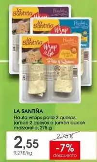 Supermercados Plaza Flauta wraps pollo 2 quesos, jamón 2 quesos o jamon bacon mozzarella oferta
