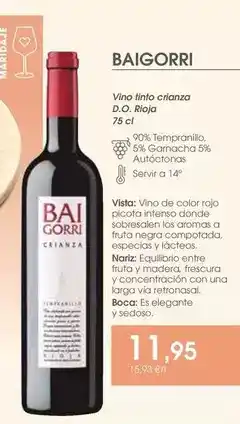 Supermercados Plaza Baigorri - vino tinto crianza d.o. rioja oferta