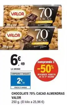 E.Leclerc Valor - chocolate 70% cacao almendras oferta