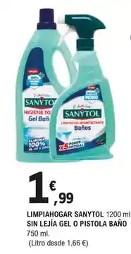 E.Leclerc Sanytol - limpiahogar 1200 ml sin lejía gel o pistola baño oferta