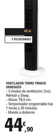 E.Leclerc Orbegozo - ventilador torre tw0930 oferta