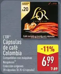 ALDI L'or - capsulas de cafe colombia oferta