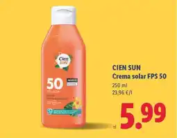 Lidl CIEN SUN Crema solar FPS 50 oferta