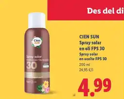 Lidl CIEN SUN Spray solar en oli FPS 30 Spray solar en aceite FPS 30 oferta