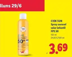 Lidl CIEN SUN Spray aerosol solar infantil FPS 50 oferta