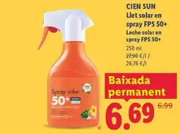 Lidl CIEN SUN Llet solar en spray FPS 50+ Leche solar en oferta