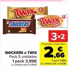 Carrefour Snickers / twix - pack 5 unidades oferta