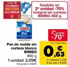 Carrefour Bimbo - pan de molde sin corteza blanco oferta