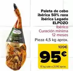 Carrefour Legado elpozo - paleta de cebo iberica 50% raza iberica oferta