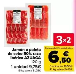 Carrefour Azuaga - jamon o paleta de cebo 50% raza ibã rica oferta