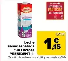 Carrefour Président - leche semidesnatada sin lactosa oferta