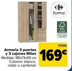 Carrefour Carrefour home - armario 3 puertas y 3 cajones milan oferta