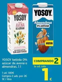 HiperDino Yosoy - bebida 0 % azúcar de avena oferta