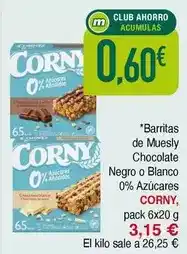 Masymas Corn - barritas de muesly chocolate negro o blanco 0% azúcares oferta