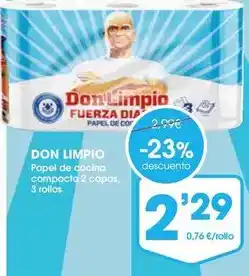 Supermercados Plaza Don limpio - papel de cocina compacto 2 capas oferta