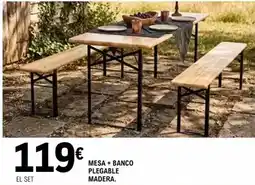 E.Leclerc Mesa + banco plegable madera oferta