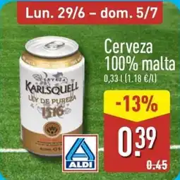 ALDI KARLSQUELL Cerveza 100% malta oferta