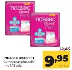 Alimerka Indasec - discreet compresas plus talla m o 1 oferta