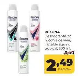 Alimerka Rexona - desodorante 72 h. con aloe vera, invisible aqua o tropical oferta