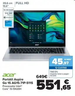Carrefour ACER Portátil Aspire Go 15 AG-15-71P-511S oferta