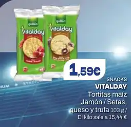 Dialprix VITALDAY Snacks Tortitas maíz Jamón/Setas, queso y trufa oferta