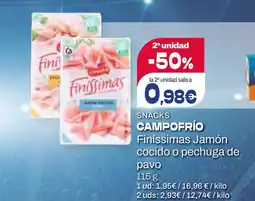 Dialprix CAMPOFRÍO Snacks Finíssimas Jamón cocido o pechuga de pavo oferta