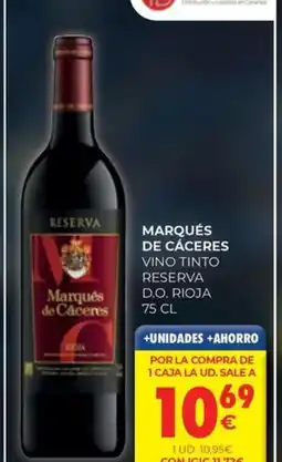 CashDiplo MARQUÉS DE CÁCERES Vino tinto reserva d.o. rioja oferta