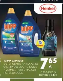 CashDiplo WIPP EXPRESS Detergente antiolores o limpio & liso 40 dosis + vernel perfumador ropa 30 dosis oferta