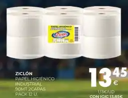 CashDiplo ZICLÓN Papel higiénico industrial 90mt 2capas pack 12 u. oferta