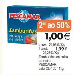 Plenus Supermercados PESCAMAR Zamburiñas en salsa de vieira oferta