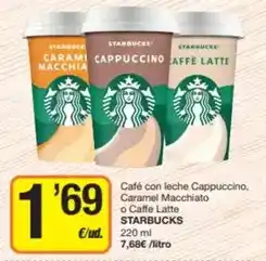 Economy Cash Starbucks - café con leche cappuccino, caramel macchiato o caffe latte oferta