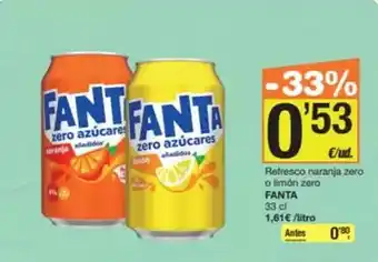 Economy Cash Fanta - refresco naranja zero o limon zero oferta