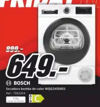 BOSCH Secadora bomba de calor WQG245DOES