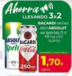 Spar La Palma Bacardi / absolut - con coca cola o con sprite oferta